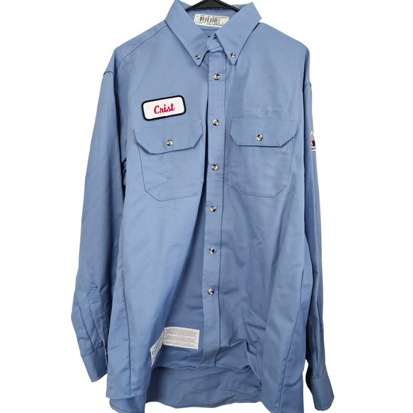 Bulwark Excel FR Flame Resistant Work Shirt Light Blue Mens Large SLU2LB4 Crist